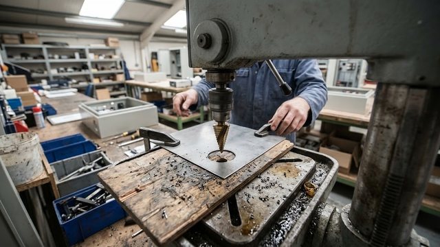 Тонкий лист под сверлом: ступенчатое сверло, подложка и заусенцы